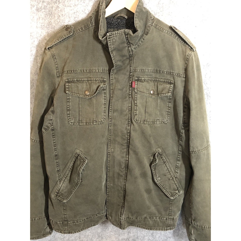 Vintage Levi's Jacket Large Green Cotton‎ Sherpa Lined Utility Cargo Military